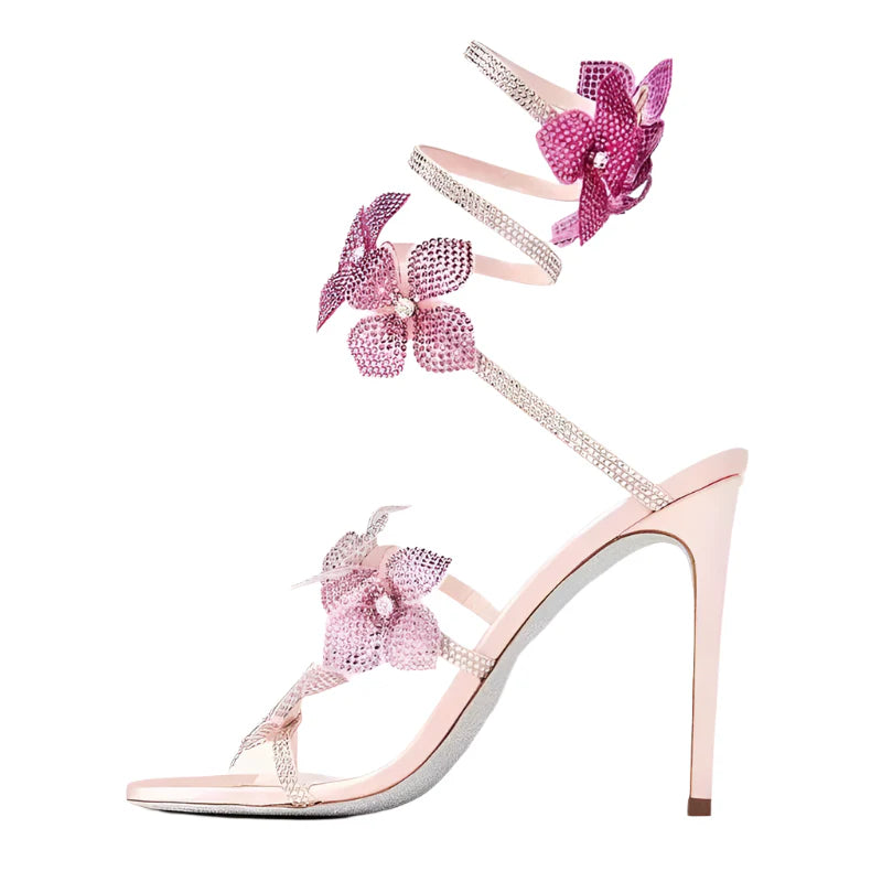 Sandales à talons fleurs cristaux | Élégance estivale