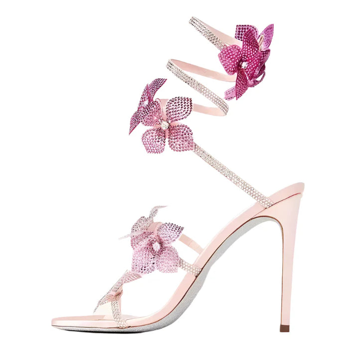 Sandales à talons fleurs cristaux | Élégance estivale