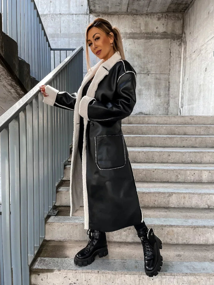 Manteau Long en Similicuir & Doublure Fourrure | Pour journées froides élégantes