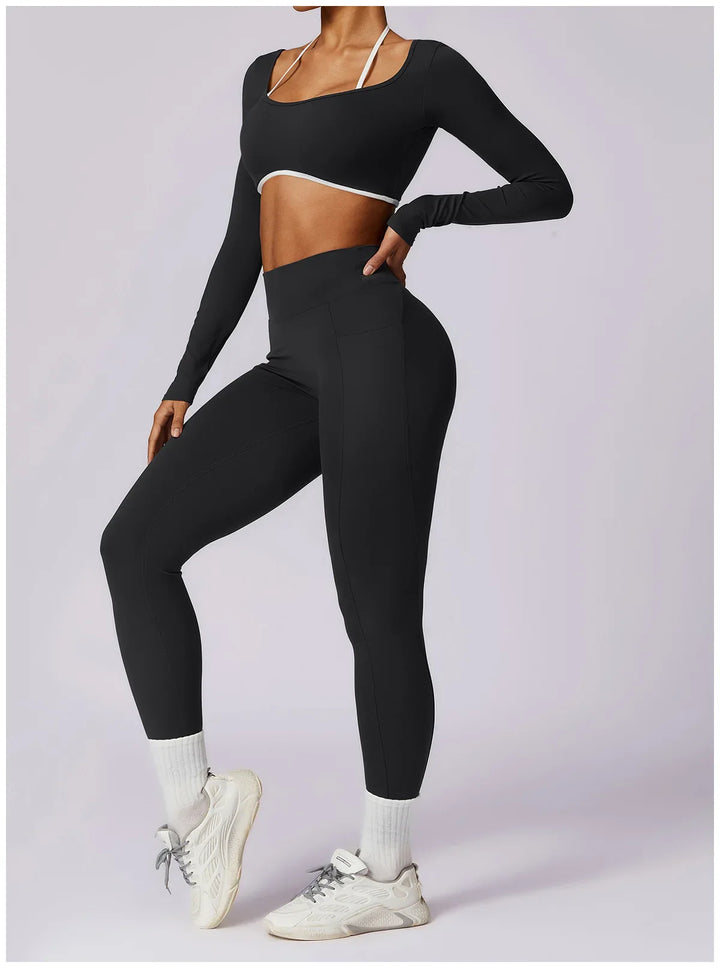 Ensemble yoga deux pièces manches longues | Maintien chic pour l'entraînement