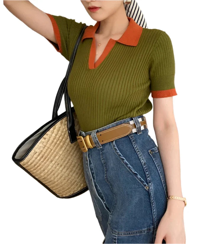 T-shirt polo côtelé | Élégance estivale ajustée