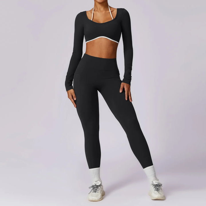 Ensemble yoga deux pièces manches longues | Maintien chic pour l'entraînement