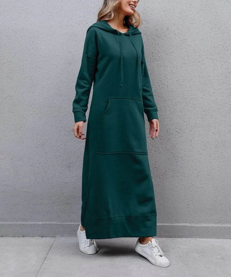 Robe longue sweat à capuche | Décontractée et chaude