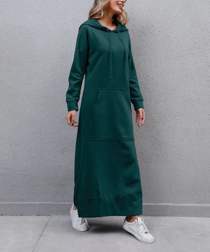 Robe longue sweat à capuche | Décontractée et chaude