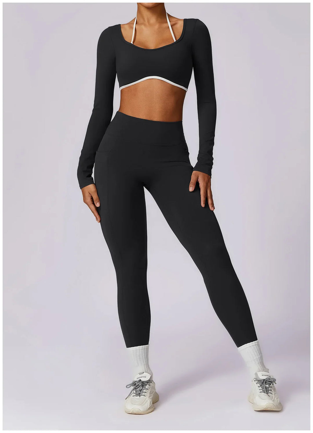 Ensemble yoga deux pièces manches longues | Maintien chic pour l'entraînement