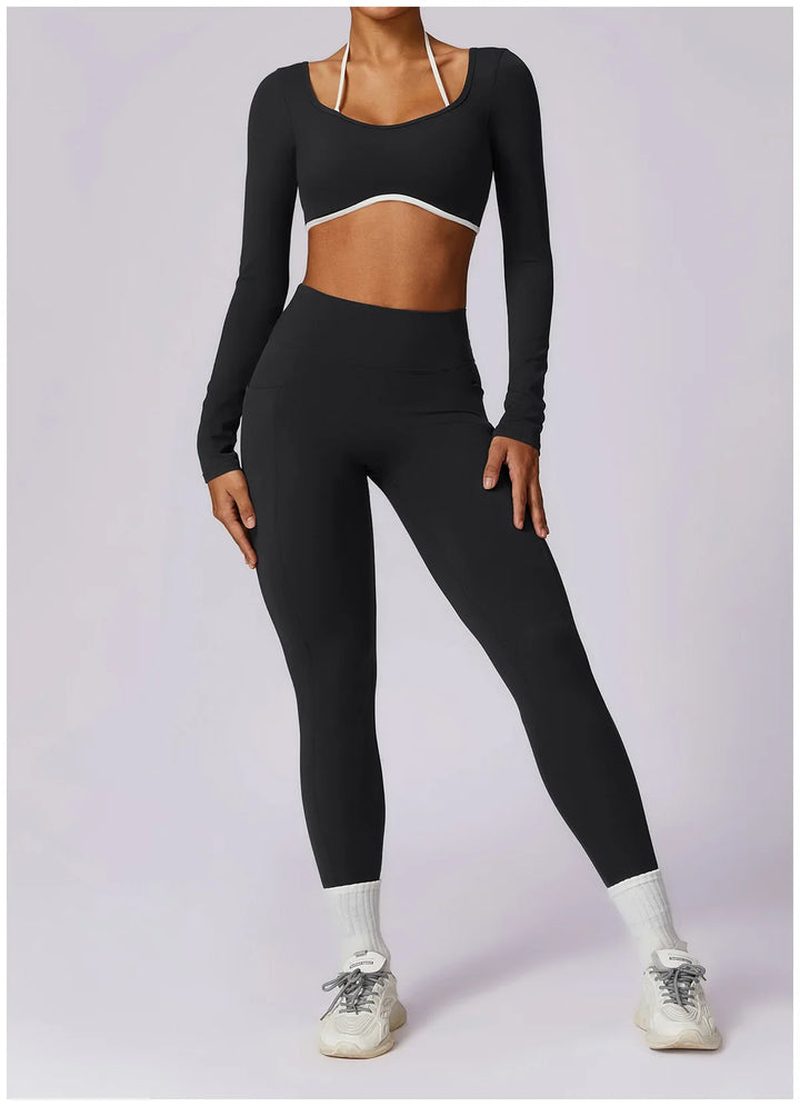 Ensemble yoga deux pièces manches longues | Maintien chic pour l'entraînement
