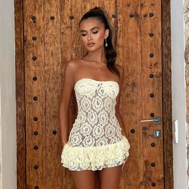 Robe bustier courte | Élégance ajourée féminine