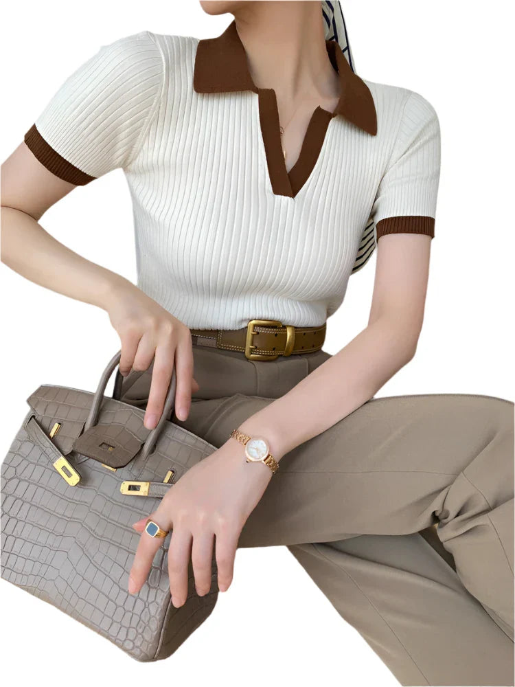 T-shirt polo côtelé | Élégance estivale ajustée