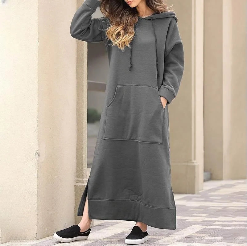 Robe longue sweat à capuche | Décontractée et chaude