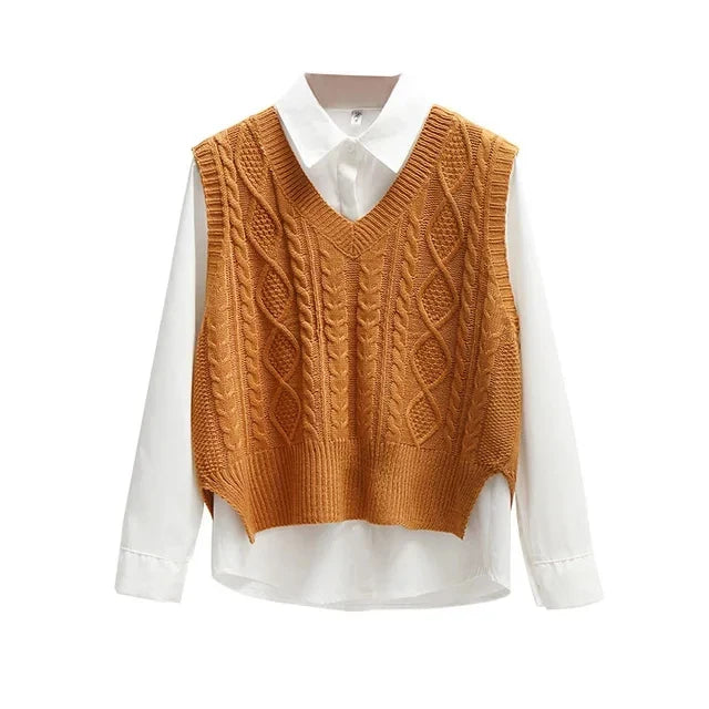 Pull sans manches torsadé | Parfait pour la mi-saison
