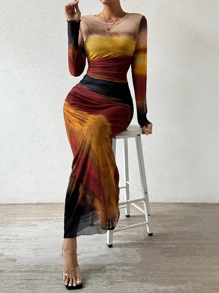 Robe longue aquarelle | Élégance artistique