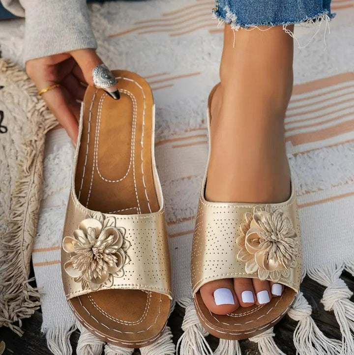 Sandales mules orthopédiques | Confort quotidien et détail fleuri