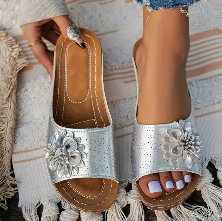 Sandales mules orthopédiques | Confort quotidien et détail fleuri