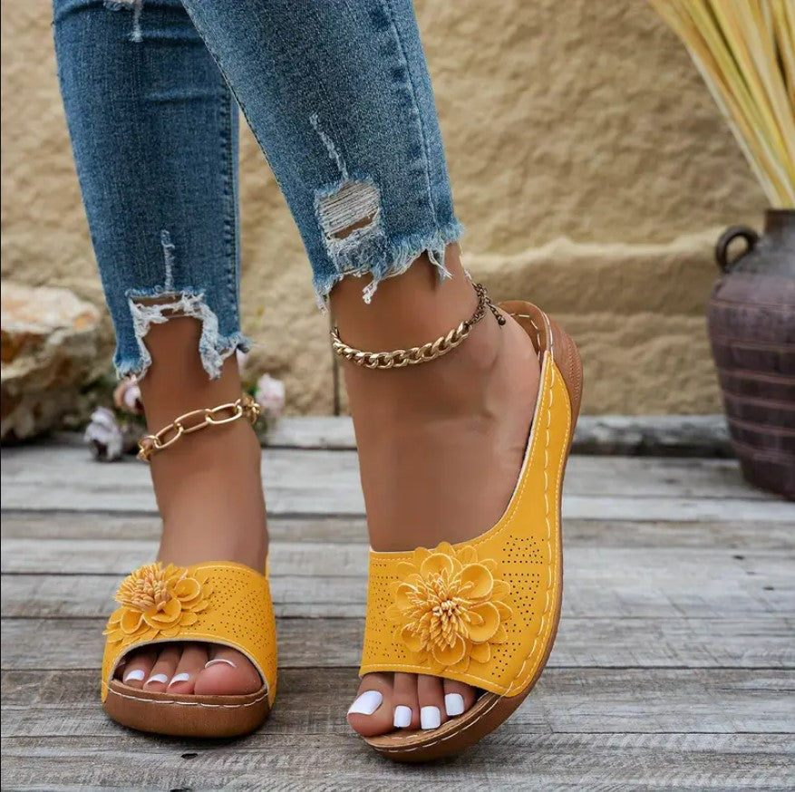 Sandales mules orthopédiques | Confort quotidien et détail fleuri