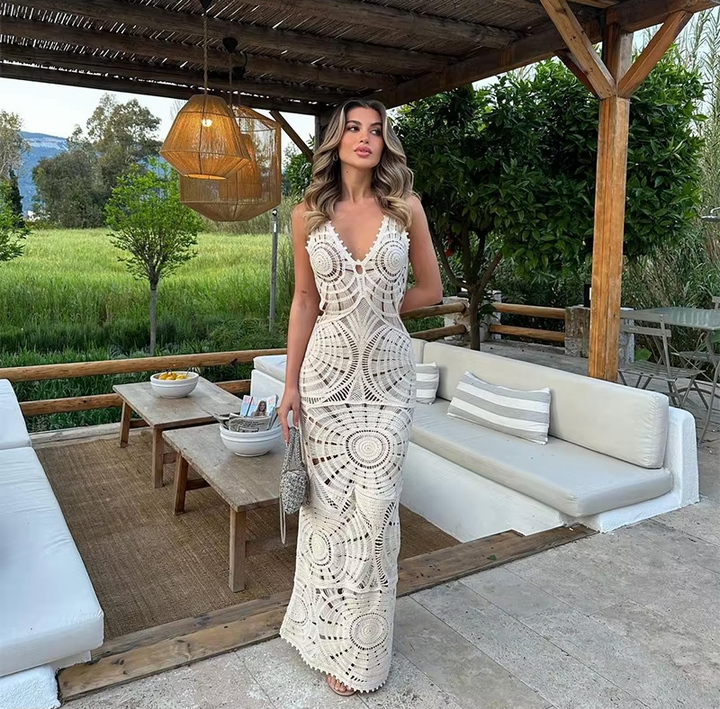 Robe longue crochetée | Élégance bohème chic