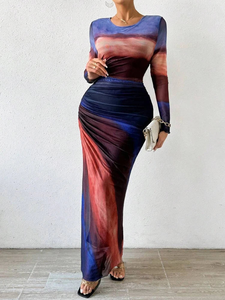 Robe longue aquarelle | Élégance artistique