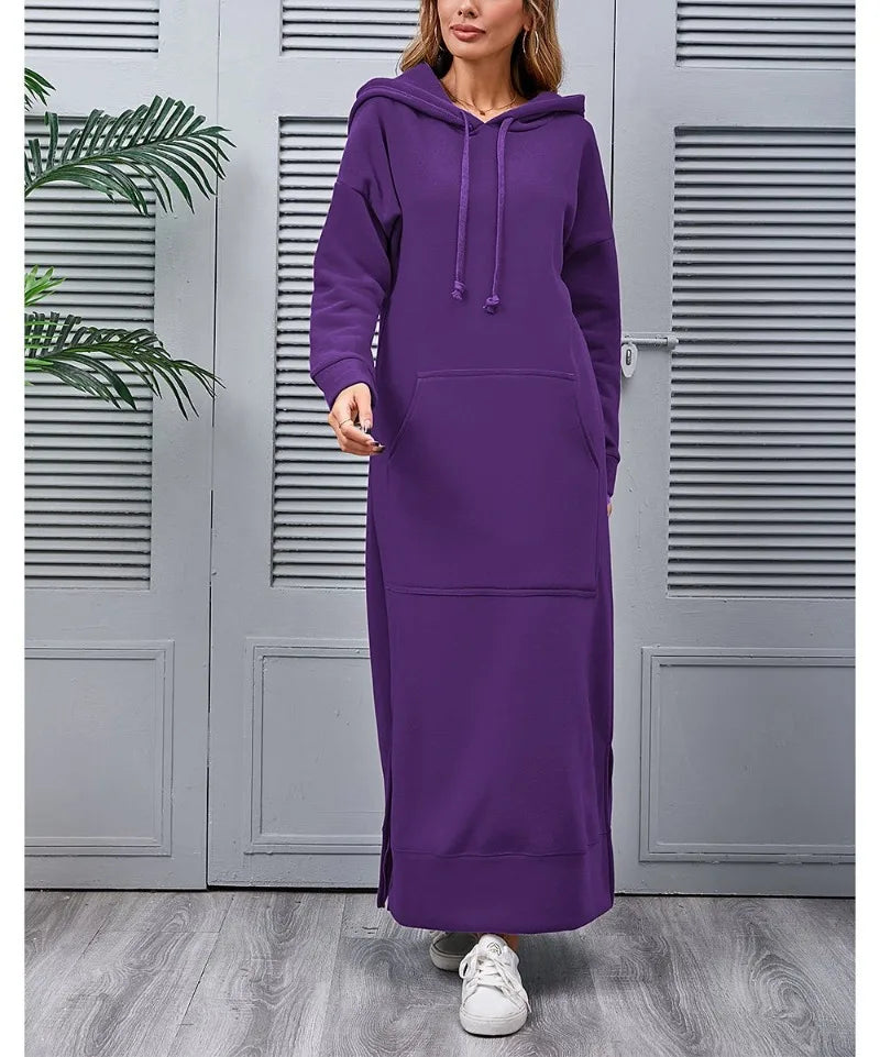 Robe longue sweat à capuche | Décontractée et chaude