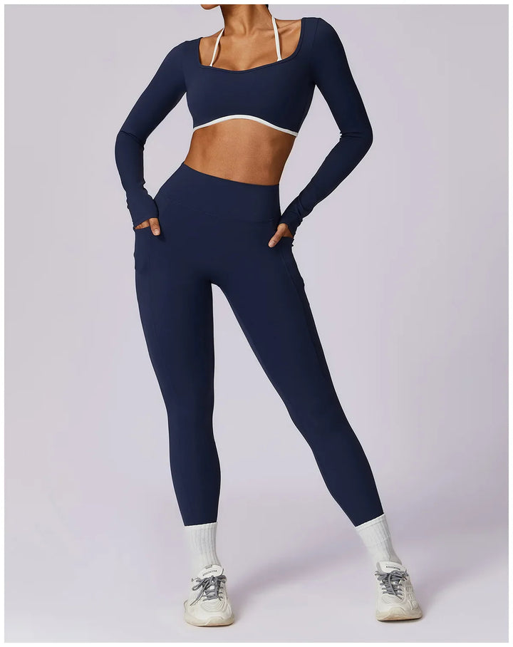 Ensemble yoga deux pièces manches longues | Maintien chic pour l'entraînement
