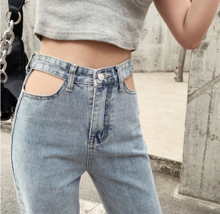 Jean taille haute tendance | Coupe originale découpée