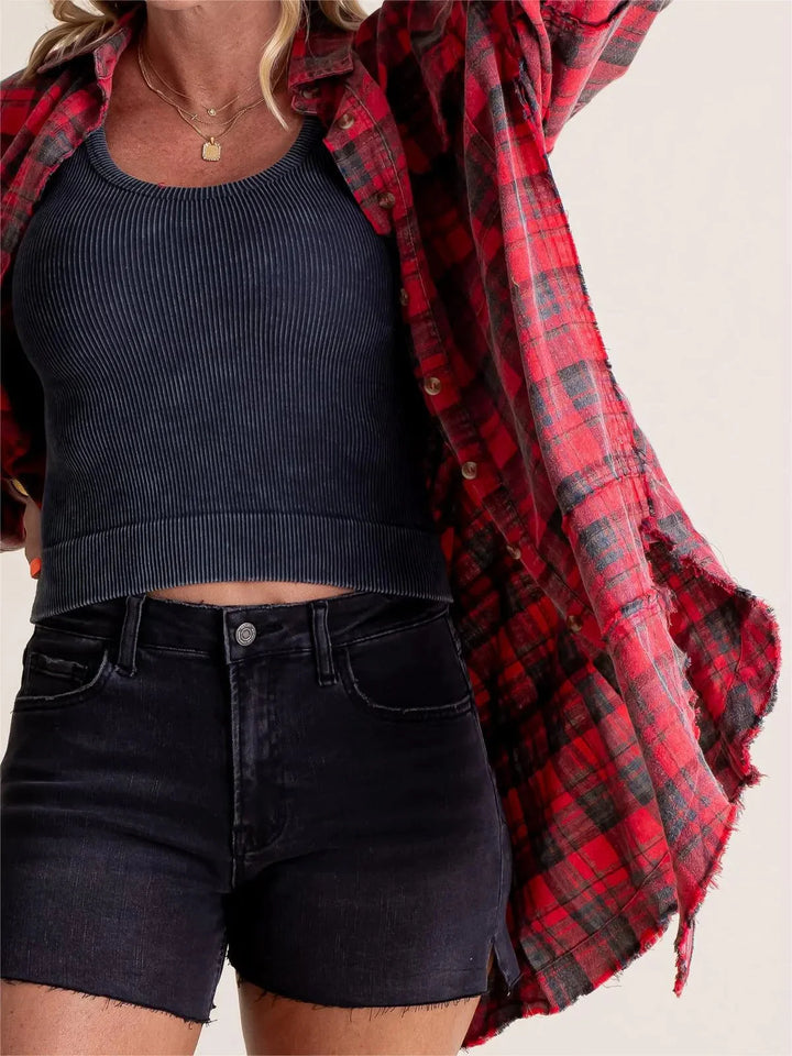 Chemise à carreaux longue | Look décontracté tendance