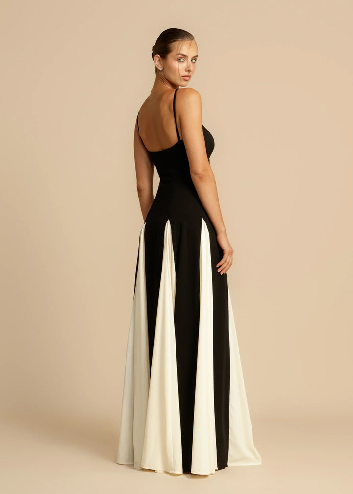 Robe longue élégante | Contraste chic noir et blanc