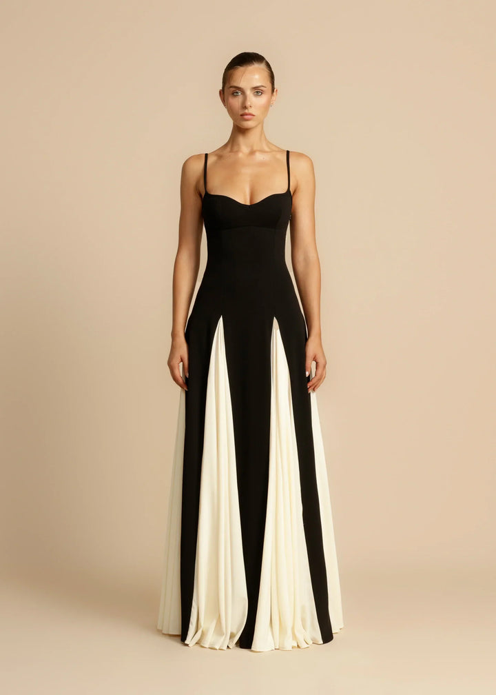 Robe longue élégante | Contraste chic noir et blanc
