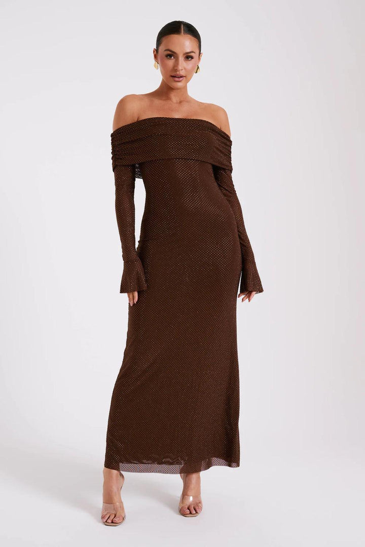 Robe longue à sequins épaules dénudées | Élégance de soirée