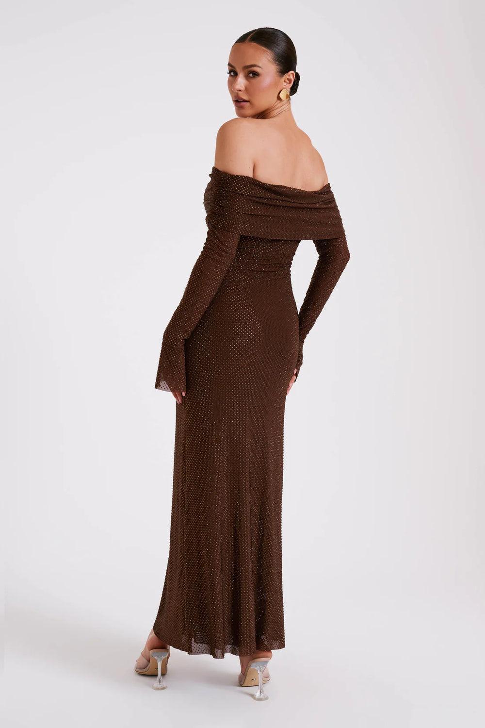 Robe longue à sequins épaules dénudées | Élégance de soirée