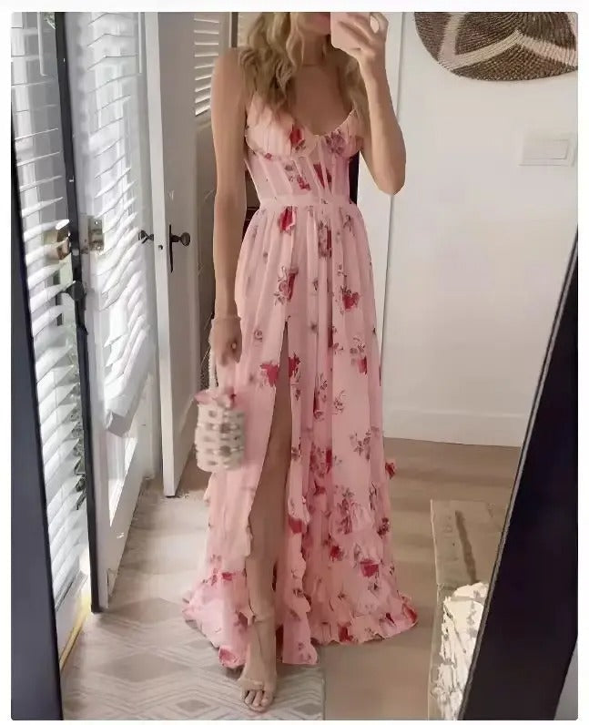 Robe longue fendue à fleurs | Élégance pour occasions spéciales