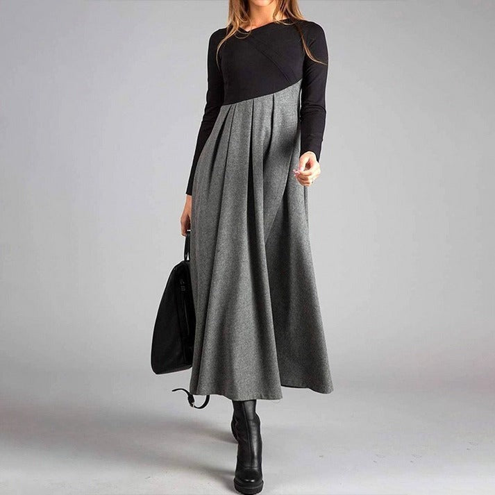 Robe longue bicolore | Élégance quotidienne hivernale