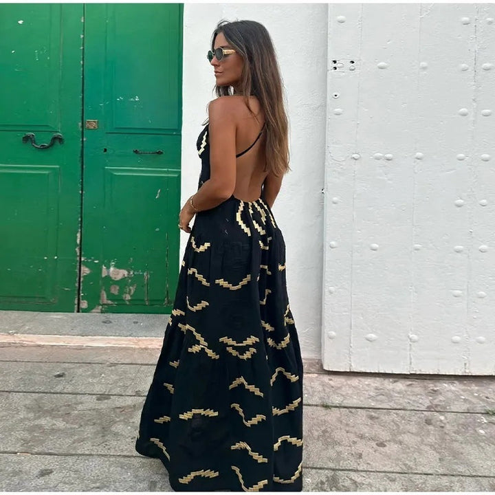 Robe longue dos nu à motifs | Idéale pour les journées d'été