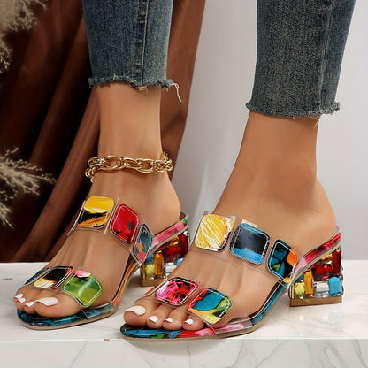 Sandales à talon carré | Style coloré estival