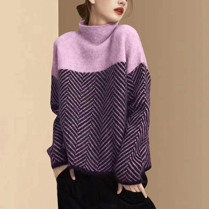 Pull col montant motif chevron | Look élégant et décontracté