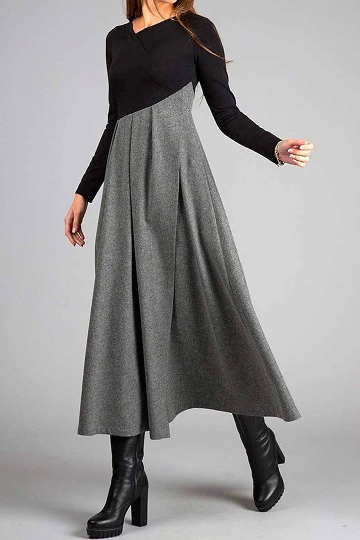 Robe longue bicolore | Élégance quotidienne hivernale