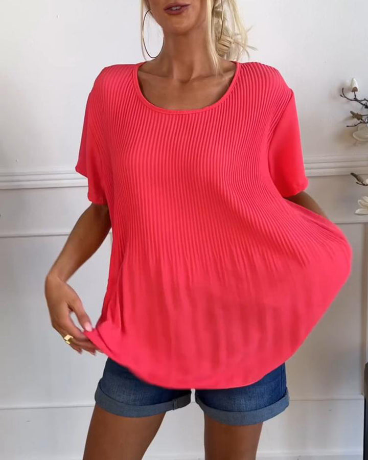 Blouse plissée à col rond | Élégance aérienne