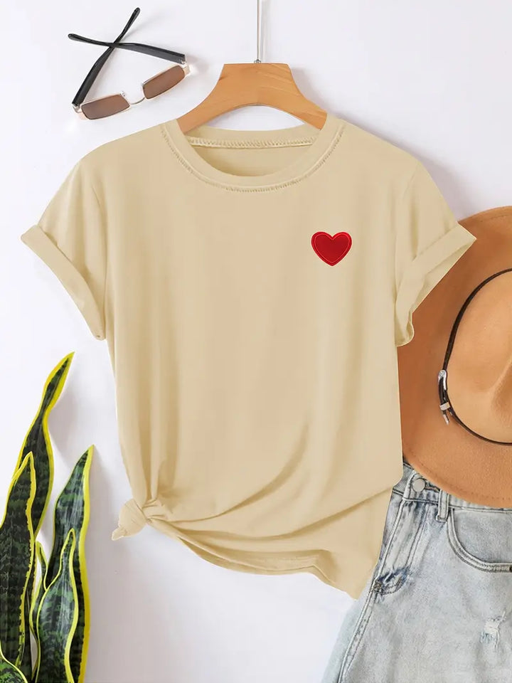 T-shirt avec motif cœur | Basique mignon et décontracté