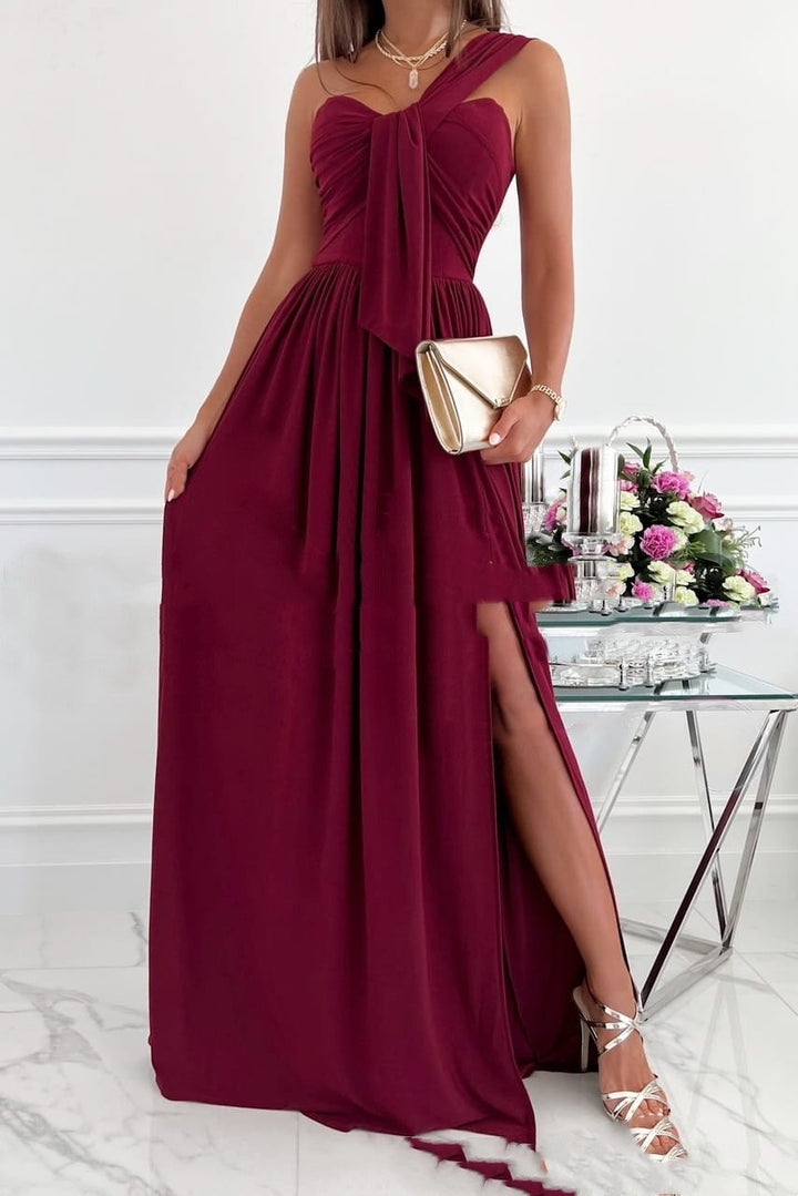 Robe longue plissée à nœud | Élégance chic soirée