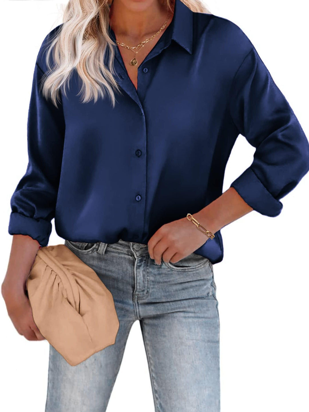 Blouse satinée à boutons | Chic intemporel