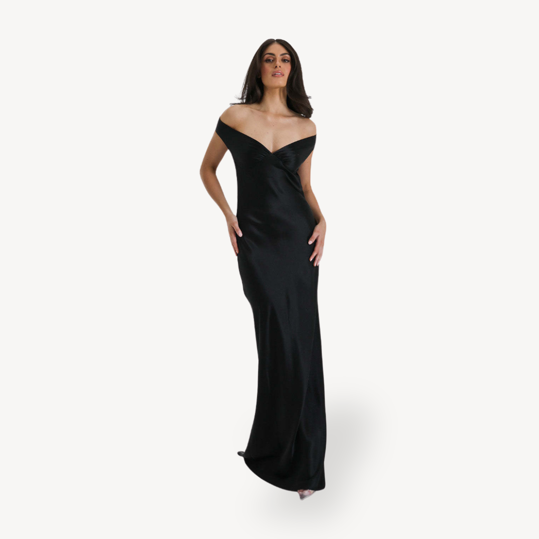 Robe Longue Épaules Dénudées Satinée | Élégance Luxe