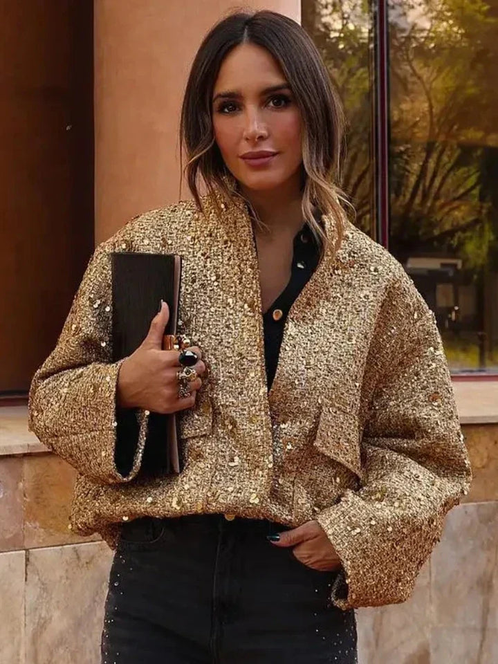 Veste bomber à sequins | Look chic et scintillant