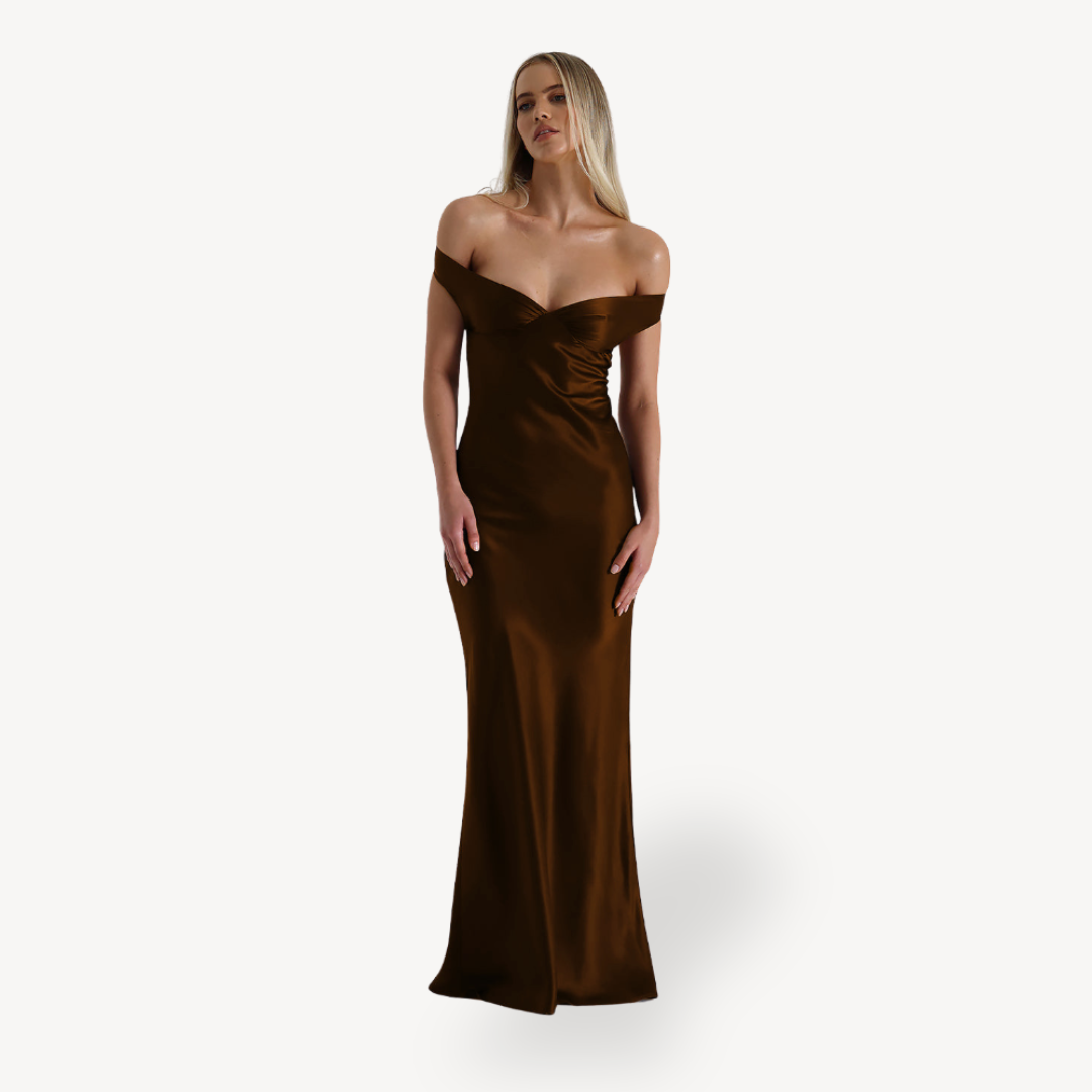 Robe Longue Épaules Dénudées Satinée | Élégance Luxe