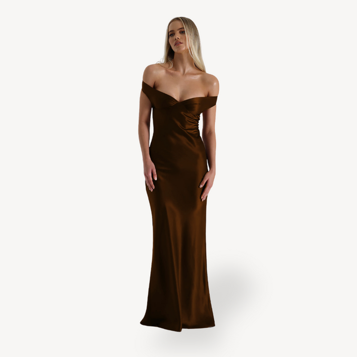 Robe Longue Épaules Dénudées Satinée | Élégance Luxe
