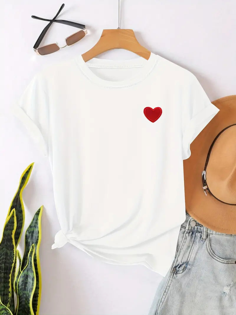 T-shirt avec motif cœur | Basique mignon et décontracté