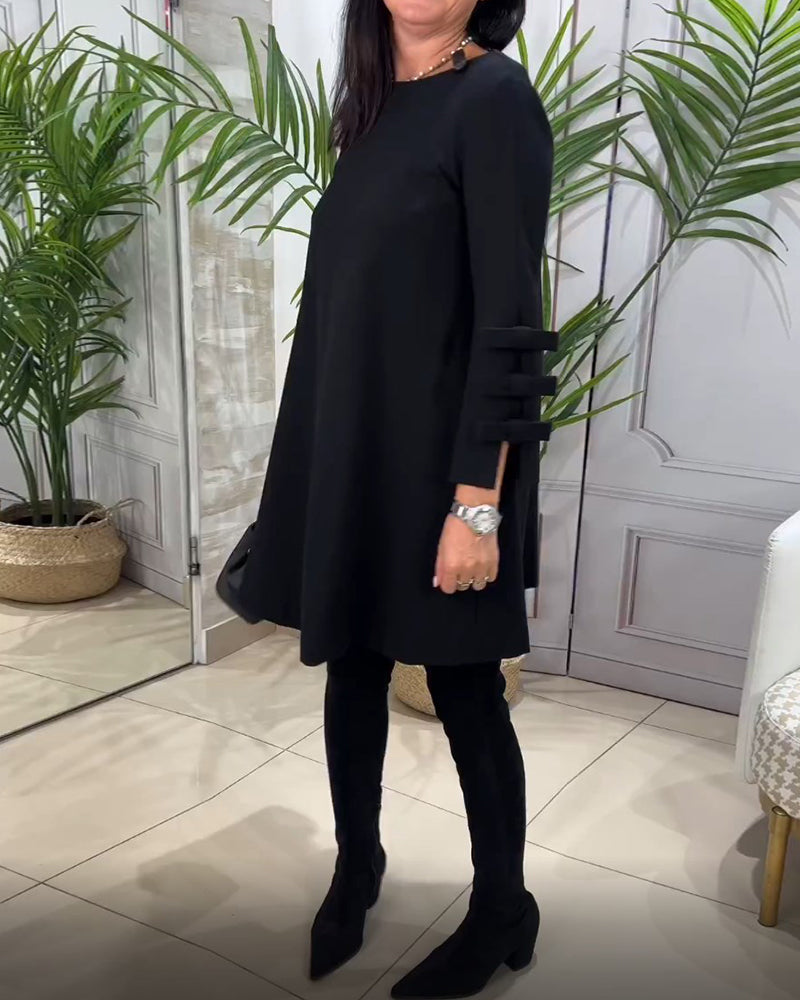 Robe droite noire à manches longues | Élégance quotidienne