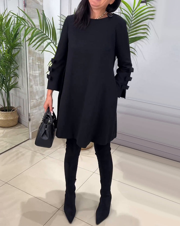Robe droite noire à manches longues | Élégance quotidienne