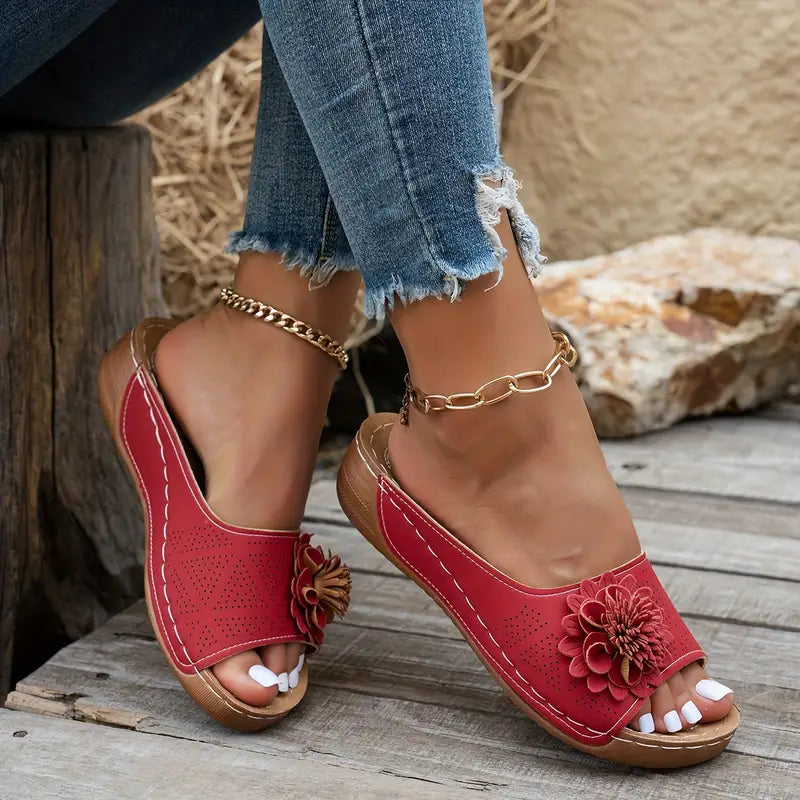 Sandales mules orthopédiques | Confort quotidien et détail fleuri