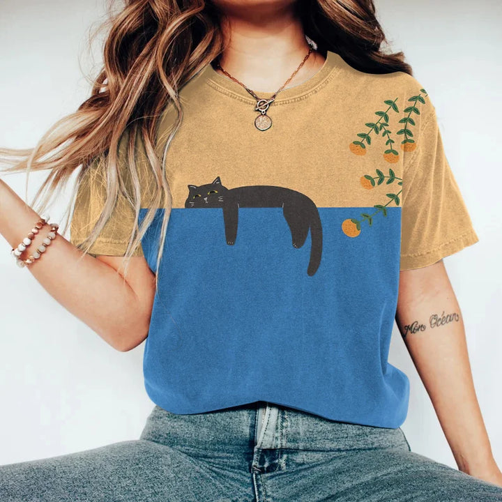 T-shirt imprimé chat | Touche artistique décontractée