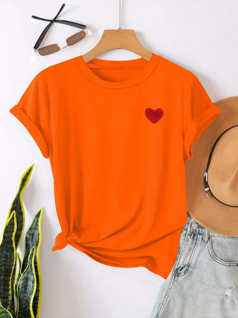 T-shirt avec motif cœur | Basique mignon et décontracté