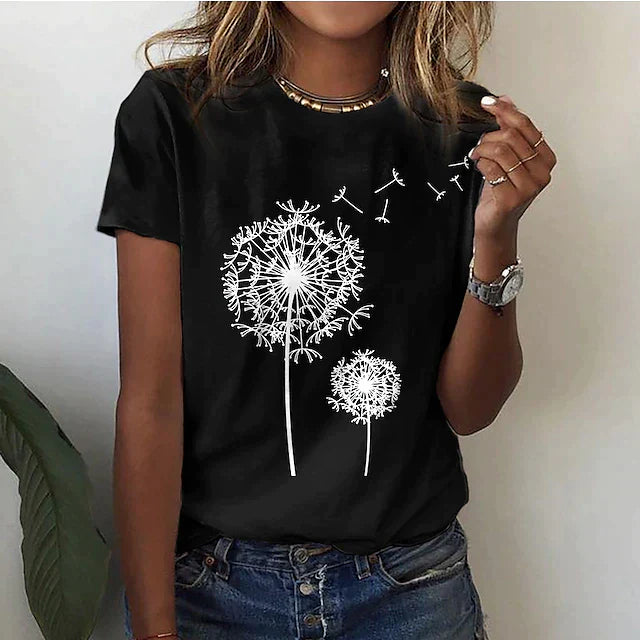 T-shirt imprimé pissenlit | Style décontracté quotidien