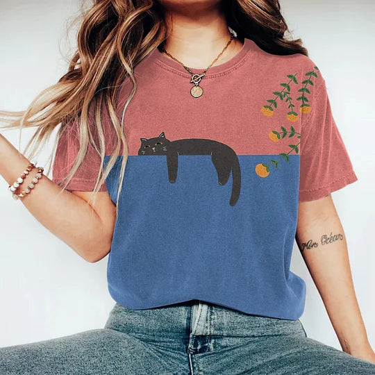 T-shirt imprimé chat | Touche artistique décontractée